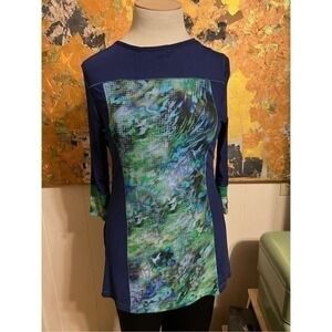 Lior Paris -Virginia Haze, 3/4 Trimmed Sleeve, Trimmed Scoop Neck Tunic Top stre